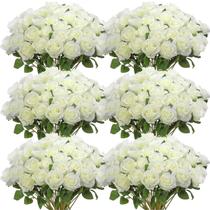 Flor de rosa artificial Jexine, seda realista, falsa, 50 unidades, branca