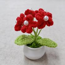Flor Decorativa Crochê Artesanal Com Vaso Presente Decoração Casa e Dia Das Mães 10cm