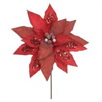 Flor Decorativa Natal Bico Papagaio Vermelho Glitter 25cm