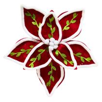 Flor Decorativa Natalina 28 Cm Bordô, Verde e Branco 1 Un Flor Decorativa Natalina 28 Cm Bordô, Verde e Branco 1 Un