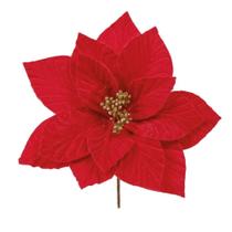 FLOR DECORATIVA NATALINA POINSETIA VERMELHA CABO CURTO 20cm - Cromus