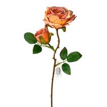 Flor decorativa permanente rosa outonada laranja 38cm com 2 botoes 40146lj r.01915