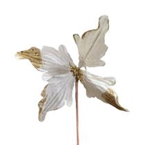 Flor Decorativa Poinsetia Marfim Paete Glitter 28cm - 01 Un