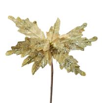 Flor Decorativa Poinsetia Ouro Velho com Glitter 30cm