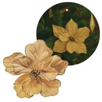 Flor Magnólia Natalina Veludo Dourado Pick com Glitter Luxo 50cm Flor Magnólia Natalina Veludo Dourado Pick com Glitter Luxo 50cm