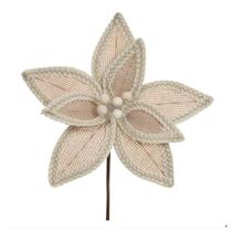 Flor Natal Bico Papagaio Poinsétia Rústica Bege Natural 18cm Arranjo Árvore Ornamento