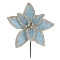 Flor Natal Bico Papagaio Poinsétia Veludo Azul Claro 19cm Decoração Natalina Arranjo Árvore Flor Natal Bico Papagaio Poinsétia Veludo Azul Claro 19cm Decoração Natalina Arranjo Árvore