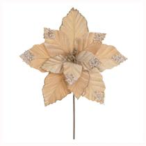 Flor Natal Bico Papagaio Veludo Champanhe Glitter 20cm Luxo Poinsétia Ornamento Arranjo Árvore