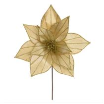 Flor Natal Bico Papagaio Veludo Dourado Glitter 20cm Luxo Poinsétia Ornamento Enfeite