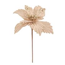 Flor Natal Poinsétia Champanhe Glitter Brilhante Luxo 35cm Bico de Papagaio Artificial Árvore