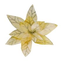 Flor natal poinsetia tecido amarela dourada brilho 36cm 2un Flor natal poinsetia tecido amarela dourada brilho 36cm 2un