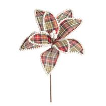 Flor Natal Xadrez Vermelha Poinsétia Decorativa Haste 35cm Ornamentos para Arranjos de luxo