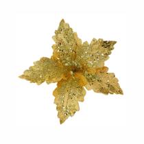 Flor Natalina Decorativa 18cm 6 Petalas Dourada 1 Unidade Flor Natalina Decorativa 18cm 6 Petalas Dourada 1 Unidade