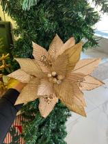 Flor Natalina Poinsetia Champagne Glitter Luxo Natal