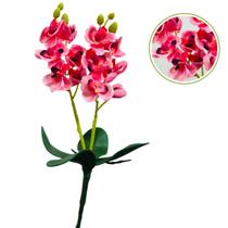 Flor Orquídea Artificial 2 Ramos Silicone Com Folha Realista