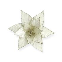 Flor poinsetia branca fosca com bolinhas dourada - 22cm