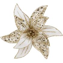 Flor Poinsetia Decorativa - 23cm Champagne - Tok da Casa