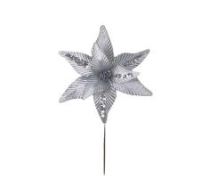 Flor Poinsetia Decorativa Prata com Brilho 29cm
