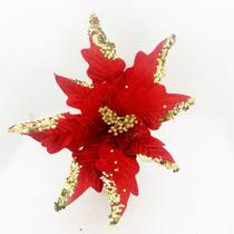 Flor Poinsétia Natal Vermelha e Ouro - 34cm - 1 unidade - Cromus - Rizzo