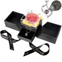 Flor preservada ENERLEAF rosa pêssego rosa real com colar