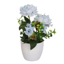 Flor Rosa Artificial C/Vaso Plastico 20cm ATEF