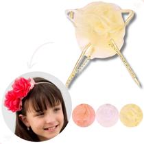 Flor rosa de organza com pingente 7cm - 50pçs