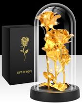 Flor rosa de vidro Tayfeim para mulheres com luz em cúpula de vidro