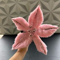 Flor rosa para árvore de Natal pick natalino enfeite para decoração natalina de veludo com glitter brilho flores pelúcia