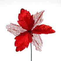 Flor Vermelha Decoração De Natal Artificial Glitter 29cm - Gici Christmas