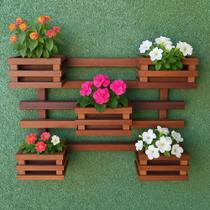 Floreira jardim vertical de madeira com cachepot