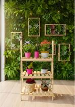 Floreira Tripla de Madeira Pinus Decoração Rústica para Jardim, Varanda e Ambientes Internos