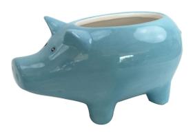Floreiro Cerâmica Porco Azul Decorativo p/Jardim 22cm Floreiro Cerâmica Porco Azul Decorativo p/Jardim 22cm