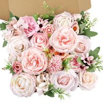 Flores artificiais AmyHomie Blush Pink Silk Rose x11 com caule