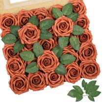 Flores artificiais Amyhomie Burnt Orange Rose 25 unidades com caule Flores artificiais Amyhomie Burnt Orange Rose 25 unidades com caule