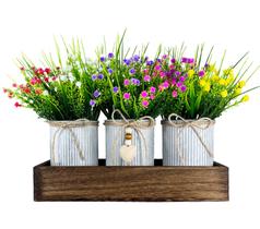 Flores artificiais Babys Breath Gypsophila em vasos de metal