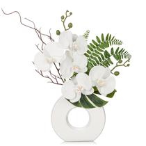 Flores artificiais Briful Orchid White com vaso de cerâmica de 41 cm