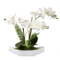 Flores artificiais Briful Orchids White Phalaenopsis com vaso