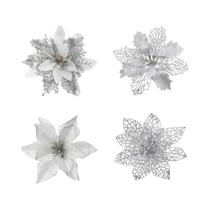 Flores Artificiais Com Glitter Para Decoração De Árvore De Natal, 8 a 16 Peças, Presentes De Natal E