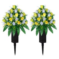 Flores artificiais de cemitério LVXINLI Roses com vaso de 47 cm (2)