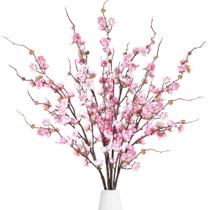 Flores artificiais de flor de ameixa Sggvecsy Faux Silk 4 peças rosa