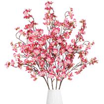 Flores artificiais de flor de cerejeira Sggvecsy 4 peças rosa vermelha