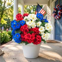 Flores Artificiais de Gerânio Hananona 12 Unidades Vermelho Branco Azul