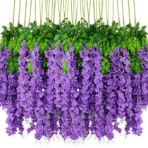 Flores artificiais de glicínia HanYun Purple 36 unidades com 40 m de comprimento