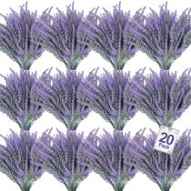 Flores artificiais de lavanda, 20 pacotes, resistentes aos raios UV, ao ar livre