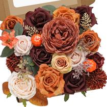Flores artificiais de outono Serwalin Orange Burgundy Silk Roses