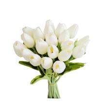 Flores artificiais de tulipa e seda Mandy White, 20 unidades de 35 cm Flores artificiais de tulipa e seda Mandy White, 20 unidades de 35 cm