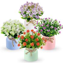Flores artificiais Der Rose, pacote com 4 pequenas plantas artificiais