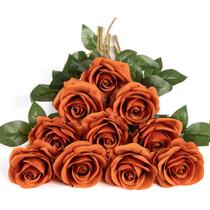 Flores artificiais DuHouse Silk Roses, 10 unidades (laranja queimada)