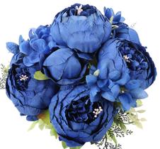 Flores artificiais Duovlo Peony Silk Vintage Wedding Navy