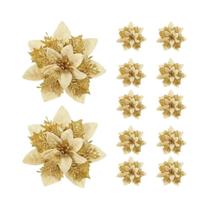 Flores Artificiais Em Glitter Rosa, Vermelho E Dourado De 14,5cm, Decorações Para Árvore De Natal,